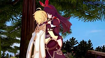 Amber and Fischl Fuck Aether in Genshin Hentai