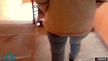 stepbro and sis cum in panties outdoors.