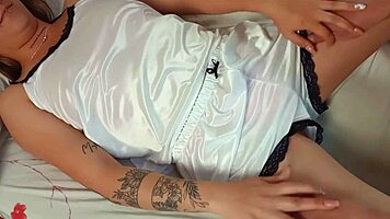 She won't let me fuck her, so I masturbate on her shaved pussy