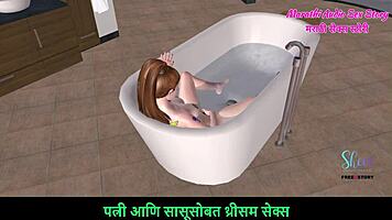 Marathi Audio Sex Story - Cute Teen Girl Rubs Pussy In Bathtub Animation