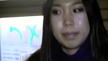 Young Asian babe sucks dick and gives ass in public