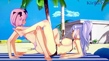 yagy and hibari intense lesbian play and futanari sex - senran kagura hentai