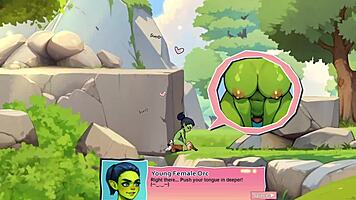 horny young female orc face-sits lucky boy in nature game review! 😏