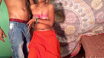 Spent Holi night with aunt in wild anal action! Bhabhi begged for new hard style in Indian 3some.