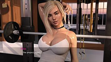 Blonde anime girl works out at gym with big tits! So hot!