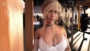 Blonde anime girl works out at gym with big tits! So hot!