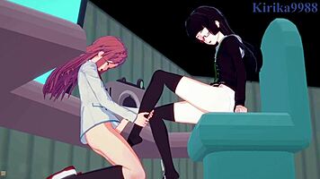 Marika Kato and Chiaki Kurihara in intense lesbian futanari hentai