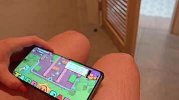 Husband Plays Brawl Stars While Janitor Fucks Wife's Wet Pussy Hard