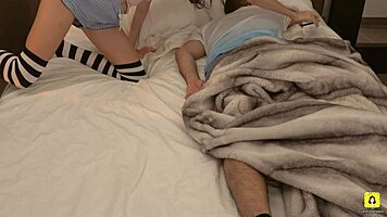 took stepdad's phone to masturbate next to him in bed