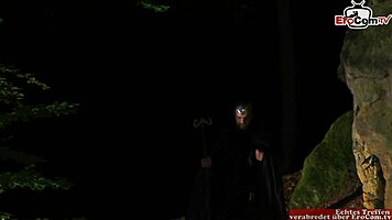 Young blonde gets fucked in the ass outdoors during a roleplay with creampie.