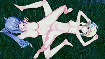 lumine, keqing, mona in intense lesbian futanari sex?