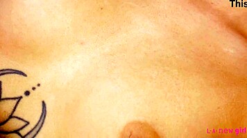 sizzling brunette milf naked in close-up, talking about mommy and daddy in interview.