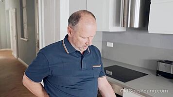 Sweetie, thank your old neighbor for this doggystyle pounding! Swallow it all!