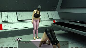 Stranded in space milf stretches out her huge tits seductively