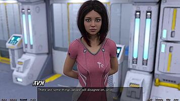 Stranded in space milf stretches out her huge tits seductively