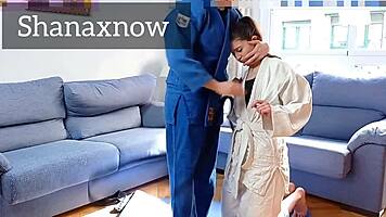 18yo latina learns judo with deepthroat and cum swallow