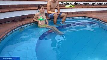 yo, innocent chica gets wild at the pool with stepbro, sucking and banging hard!