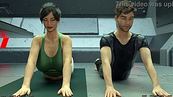 i'm stranded in space and doing hot yoga with this big tits milf, oh boy