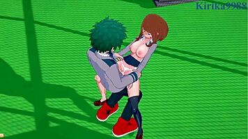 Ochako Uraraka and Izuku Midoriya in intense scene - My Hero Academia hentai