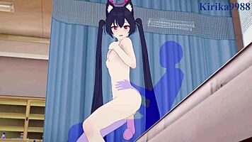 Yozakura Kirara and Kuromi Serika engage in intense hentai sex with creampie action in a 3D anime world