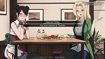Tsunade and Tenten from Naruto give wild handjobs and foot jobs at a public restaurant. It’s pure hentai chaos in part 8!
