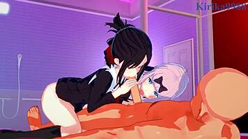 i love watching kaguya shinomiya and chika fujiwara with the old man in intense 3p sex