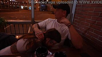 Sucked guy in cafe then passionate home fucking!