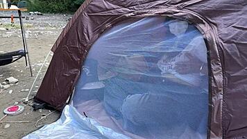 Amateur College Girl Holds Back Moans During Tent Blowjob at Outdoor Camp