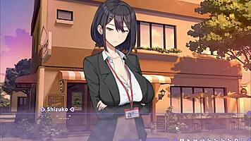 Hey, summer clover catches her boss masturbating to that giant cock in harem hentai game ep 4