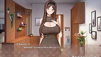 Hey, summer clover catches her boss masturbating to that giant cock in harem hentai game ep 4