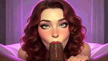 Redhead stepsister intensely sucks big black cock at club pov.