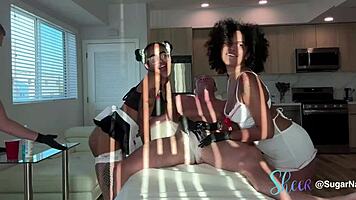 Ebony Girls Deliver Intense Blowjob Orgy After Shaving Session.