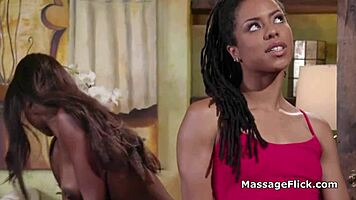 Oiled black teen rims and licks pussy