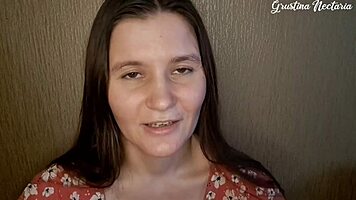 Russian gf sucks monster cock in pov with tanned skinny body and long hair