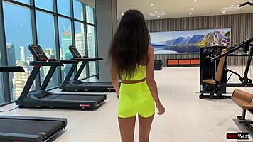 Fit teen enjoys facial after hardcore gym sex session