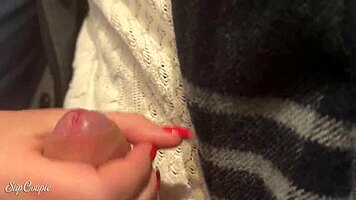 cute curvy babe teases with sloppy handjob under table in fast food joint