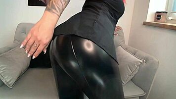 nina the redhead teen 18+ camgirl shows off her latex leggings and pierced nipples
