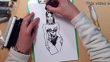 I drew this hot girl in latex with markers, but I messed up the sketch a bit.