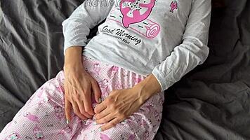 i fingered my horny teen pussy in pajamas until squirting and getting cumshot from big cock