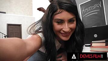 Devilsfilm - beautiful teen 18+ Angeline Red bent over for naughty classroom correction