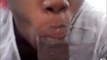 in the homemade tape, a teen girl sucks cum out and smears it on her big natural tits for her stepdad