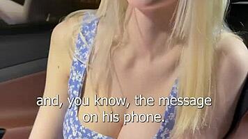 Busty blonde fucked in car, cum on face