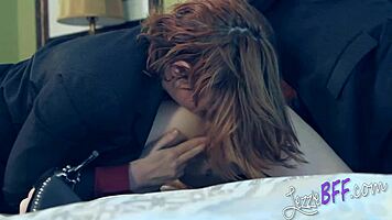 lezzie bff party turns into lesbian threesome with redhead and blonde teens