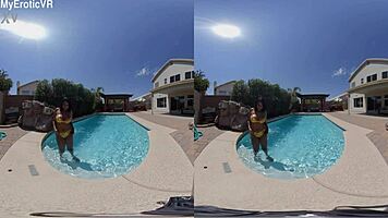 Ebony Teen 18+ Splashes Wetly in Pool, Showcasing Sexy Black Ass in VR180 Preview