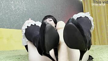 goth wednesday addams shoejob and blowjob