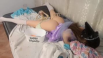 Blonde enjoys first anal on Halloween night