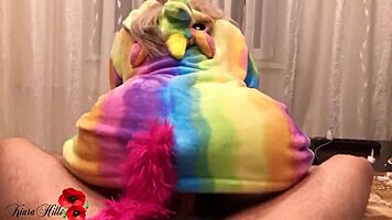 Sexy Blonde In Kigurumi Gives Handjob And Cowgirl On Huge Cock
