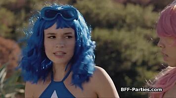 A teen shemale experiences her first fuck with a big cock while wearing lingerie and heels.