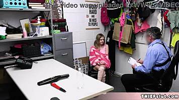 cute faced shoplifter coco got caught in the sex shop and now she gotta offer her tiny 18+ pussy for that burglar blowjob