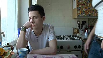 perverted guy with glasses grips tight during rough homemade action.